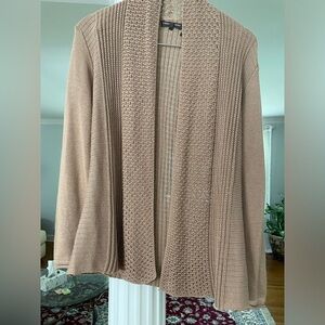 Linda Matthew women’s open front knit Cardigan in tan size Large petite